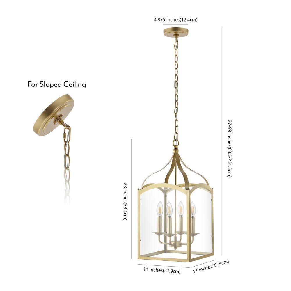 11" LED 4-light Ruth Classic Lantern Metal/Glass Pendant Antique Gold - JONATHAN Y: ETL Listed, Adjustable Height