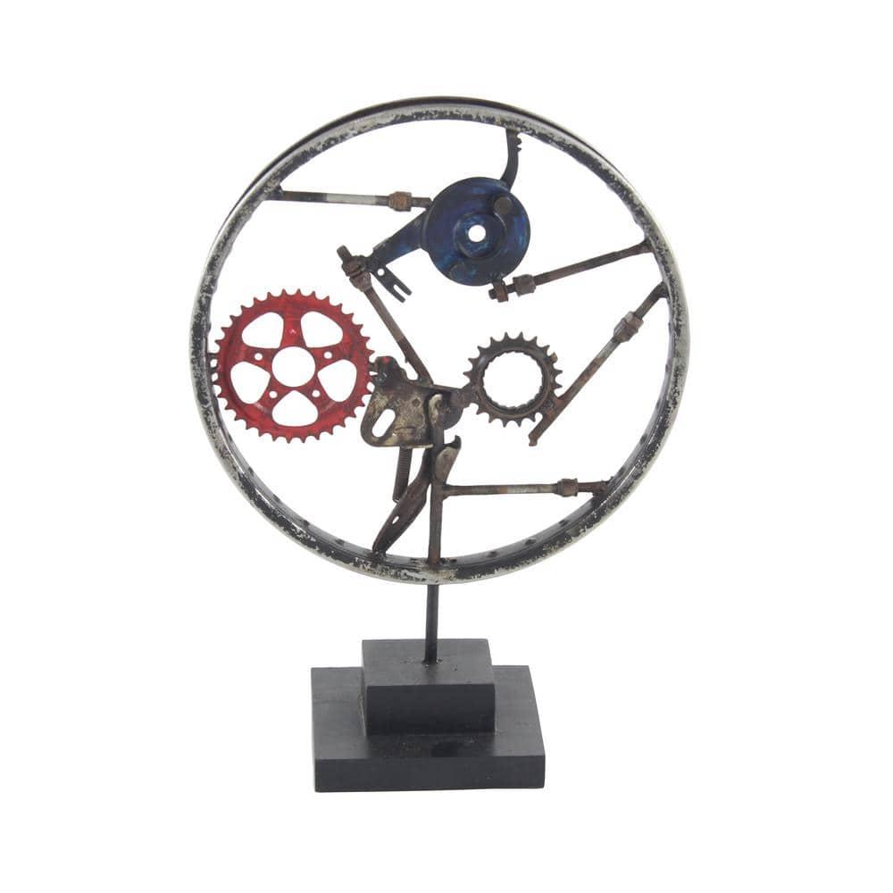 DecMode Iron Industrial Wheel Sculpture, Grey