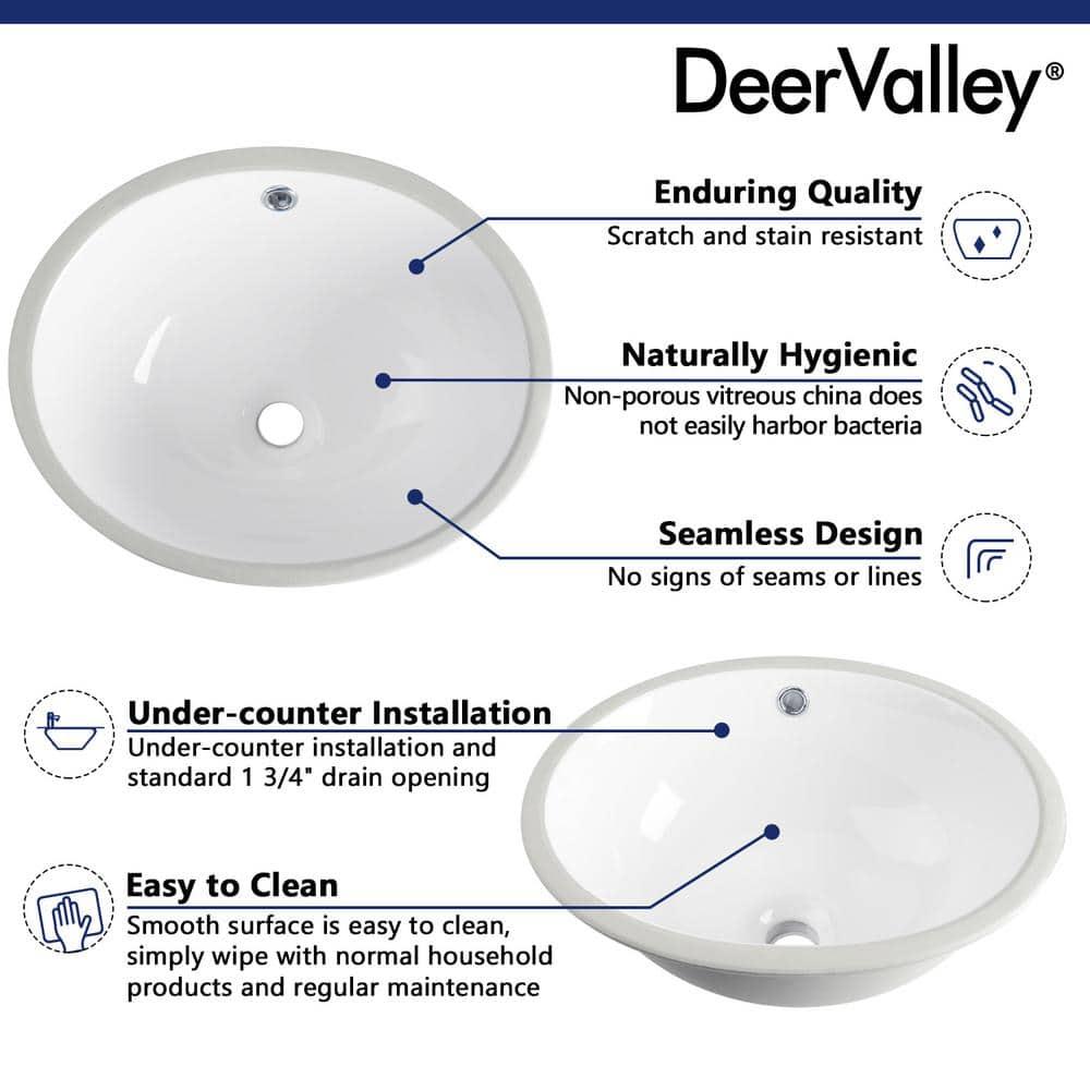 DeerValley Symmetry 19 1/2" X 16" Oval Vitreous China Undermount Bathroom Sink with Overflow