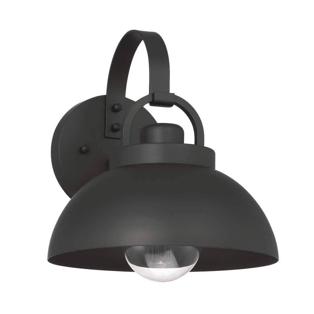 Robert Stevenson Lighting Easton Modern Farmhouse Metal Shade and Exposed Bulb Wall Mounted Outdoor Light Matte Black: ETL Listed, Steel Body
