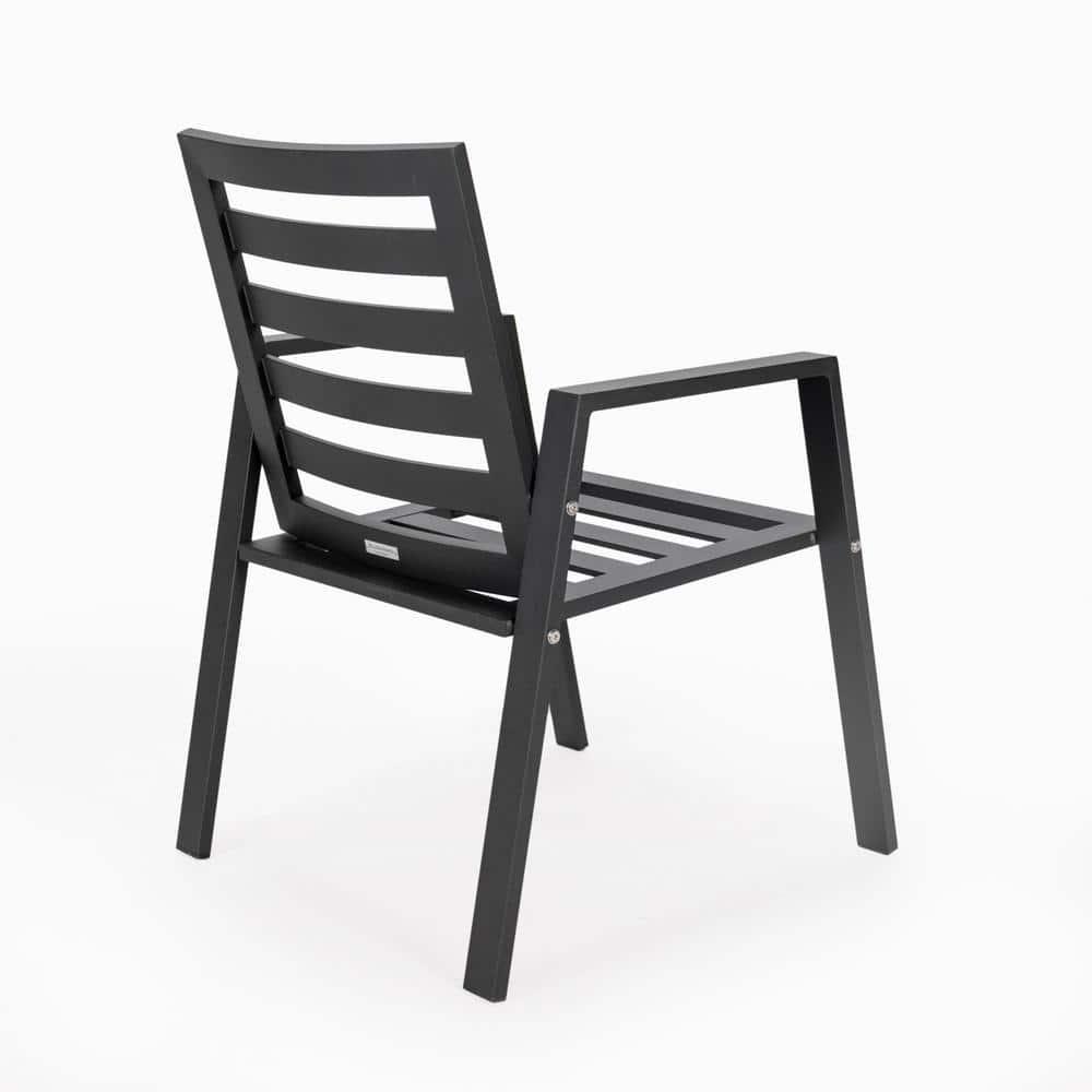 Chelsea Modern Patio Black Dining Armchair with Removable Cushions in Aluminum by LeisureMod