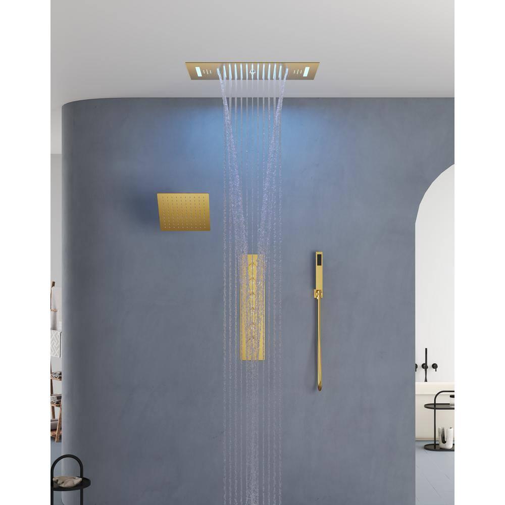 Music Thermostatic Shower System,Dual Showerheads with LED Mood Lighting