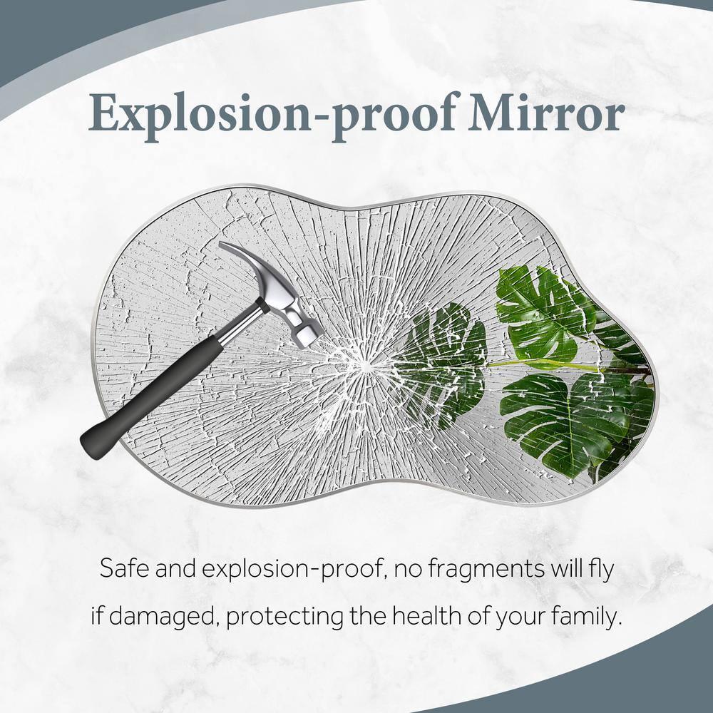 36 in. W. x 20 in. H Irregular Silver Aluminum Alloy Framed Wall Mirror Asymmetrical Wall Mirror