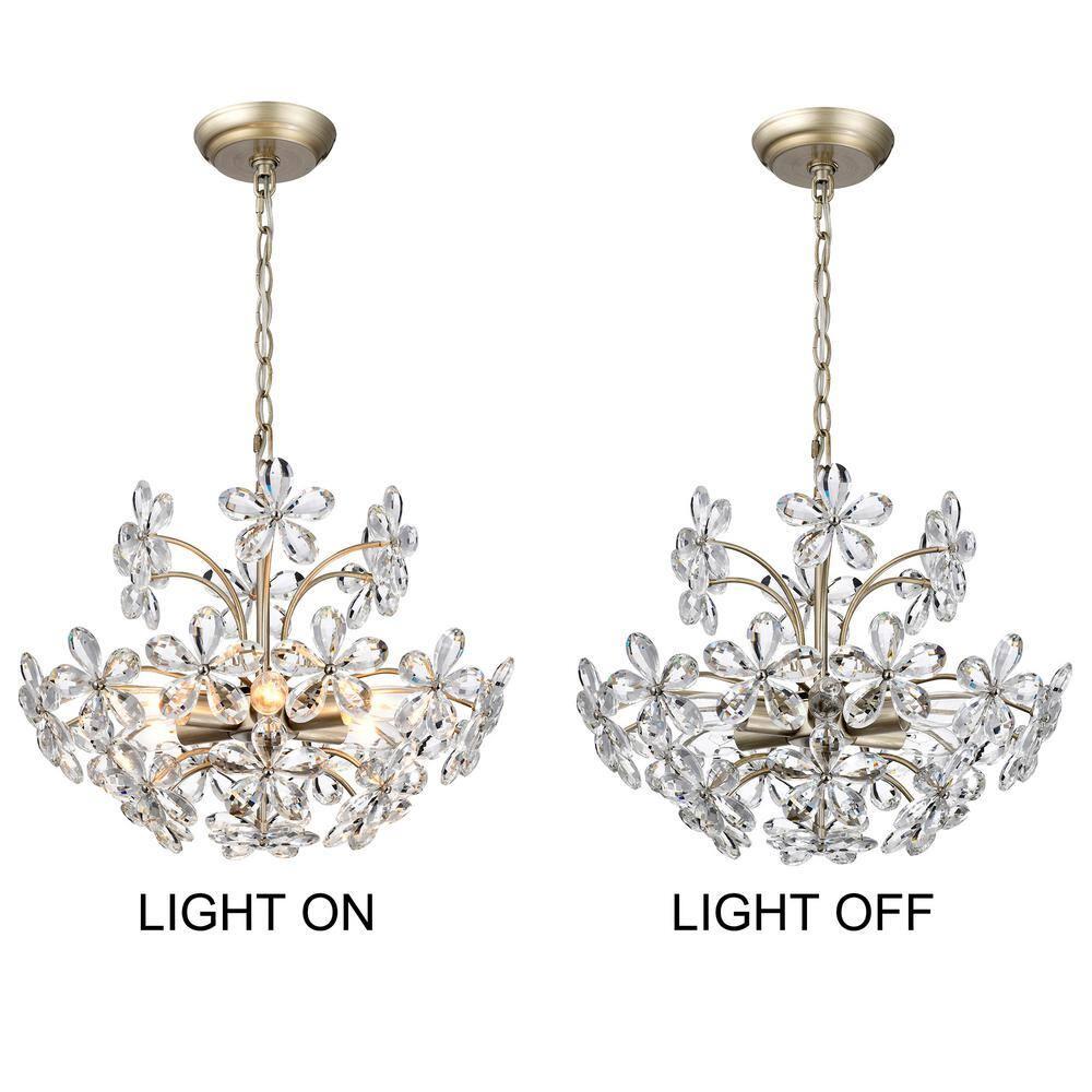 The Lighting Shop Rosa 6-Light Brushed Silver-ish Champagne Electric Flower Crystal Chandelier