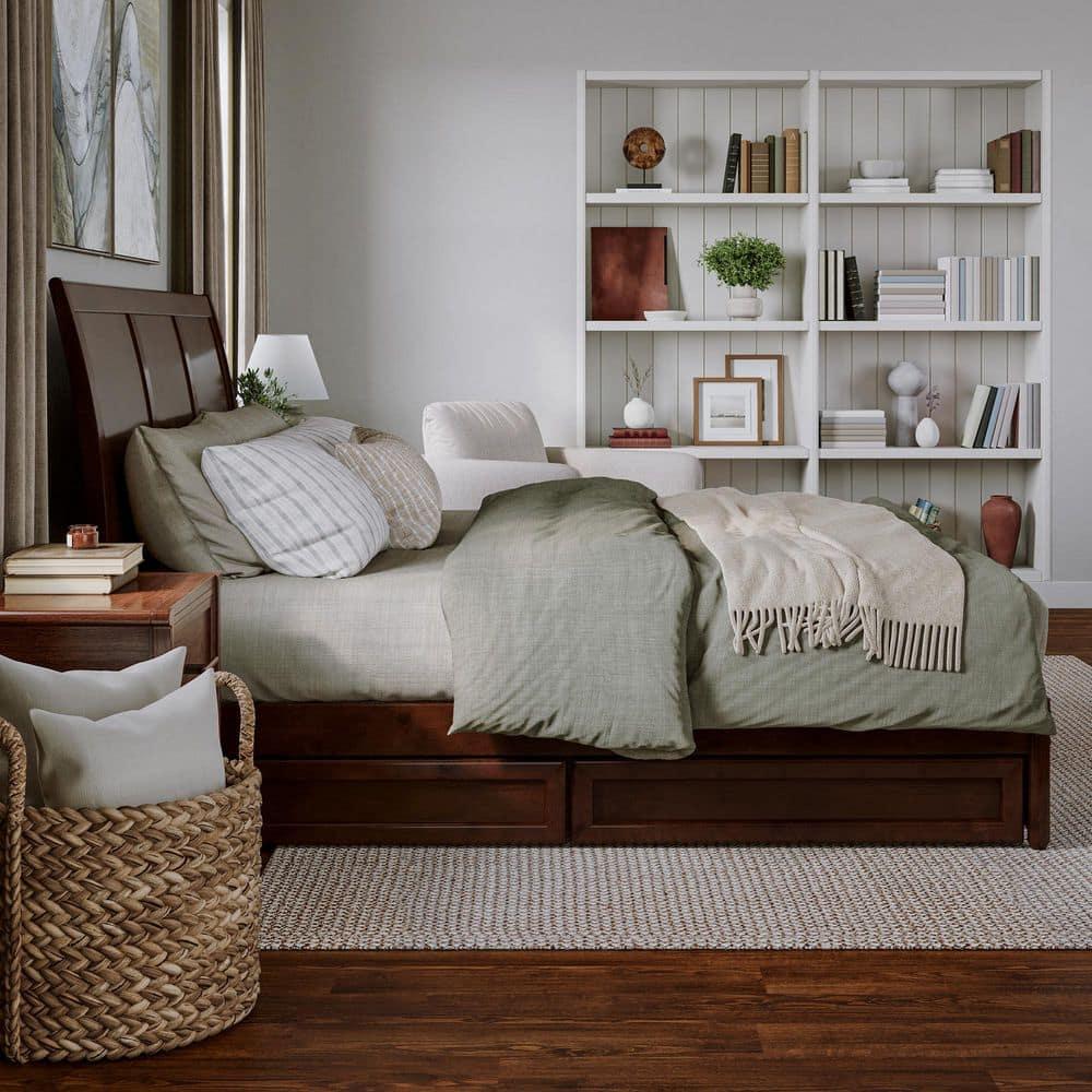 AFI, Andorra King Platform Bed with Panel Footboard and Storage Drawers, Walnut