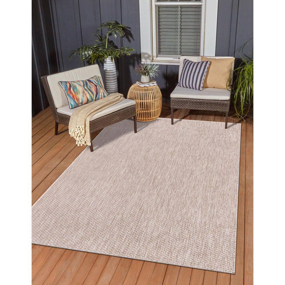Unique Loom 4' 1 x 6' 1 Rectangle Indoor/Outdoor Solid Beige Area Rug