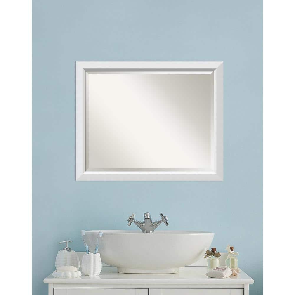 32" x 26" Blanco Wood Framed Bathroom Vanity Wall Mirror White - Amanti Art: Satin Finish, No Assembly Required