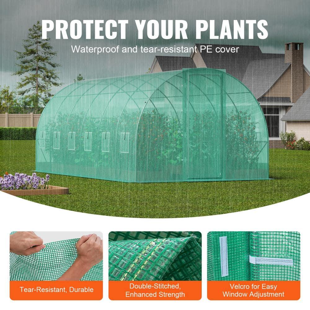 Walk-in Tunnel Greenhouse 19.4 x 9.7 x 7.4 ft. Hoop House Greenhouse Tunnel, with Galvanized Steel Frame, Green PE Cover