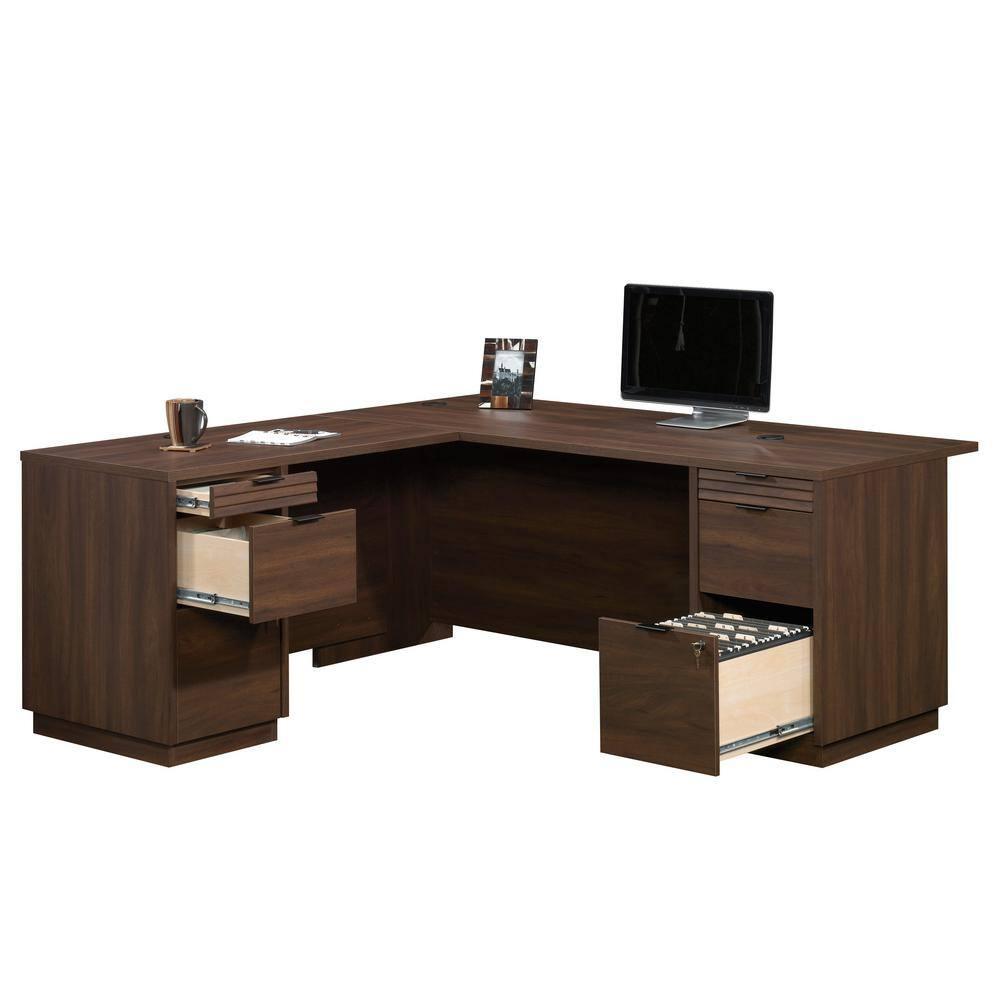 Executive Corner L-Desk in Spiced Mahogany with Filing Drawers