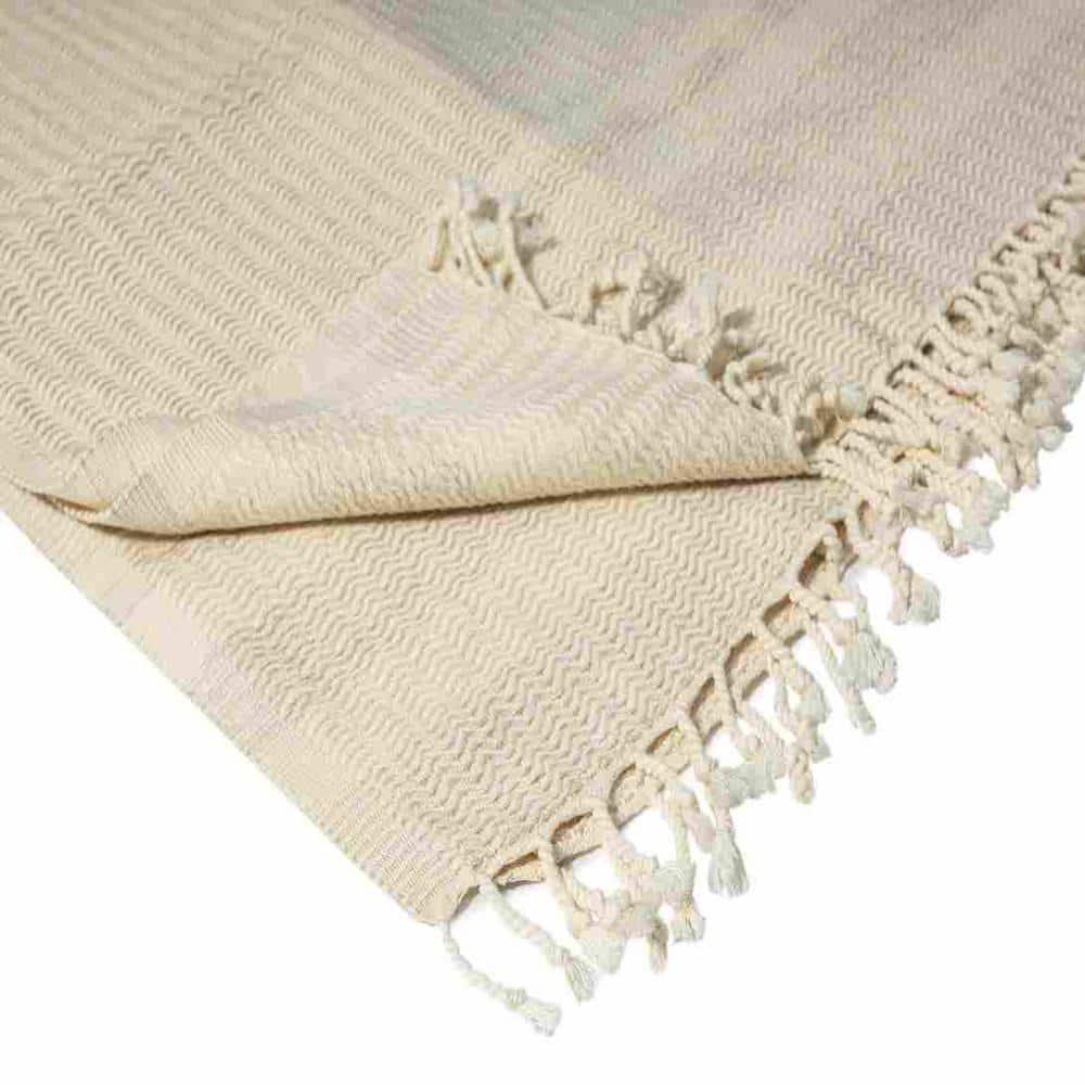 Ox Bay Beige Striped Ultra-Soft Turkish Cotton Throw Blanket, 50" x 60"