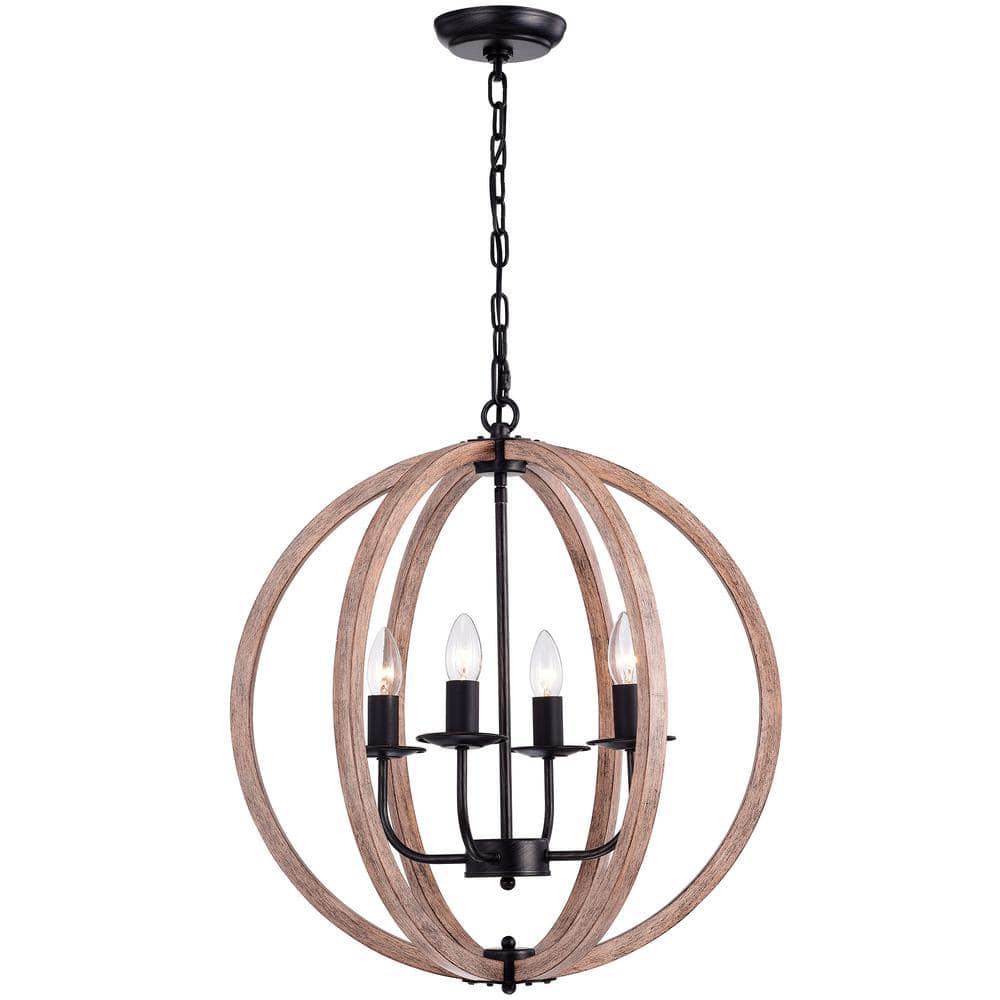 The Lighting Store Benita Antique Black Natural Wood Orb Chandelier
