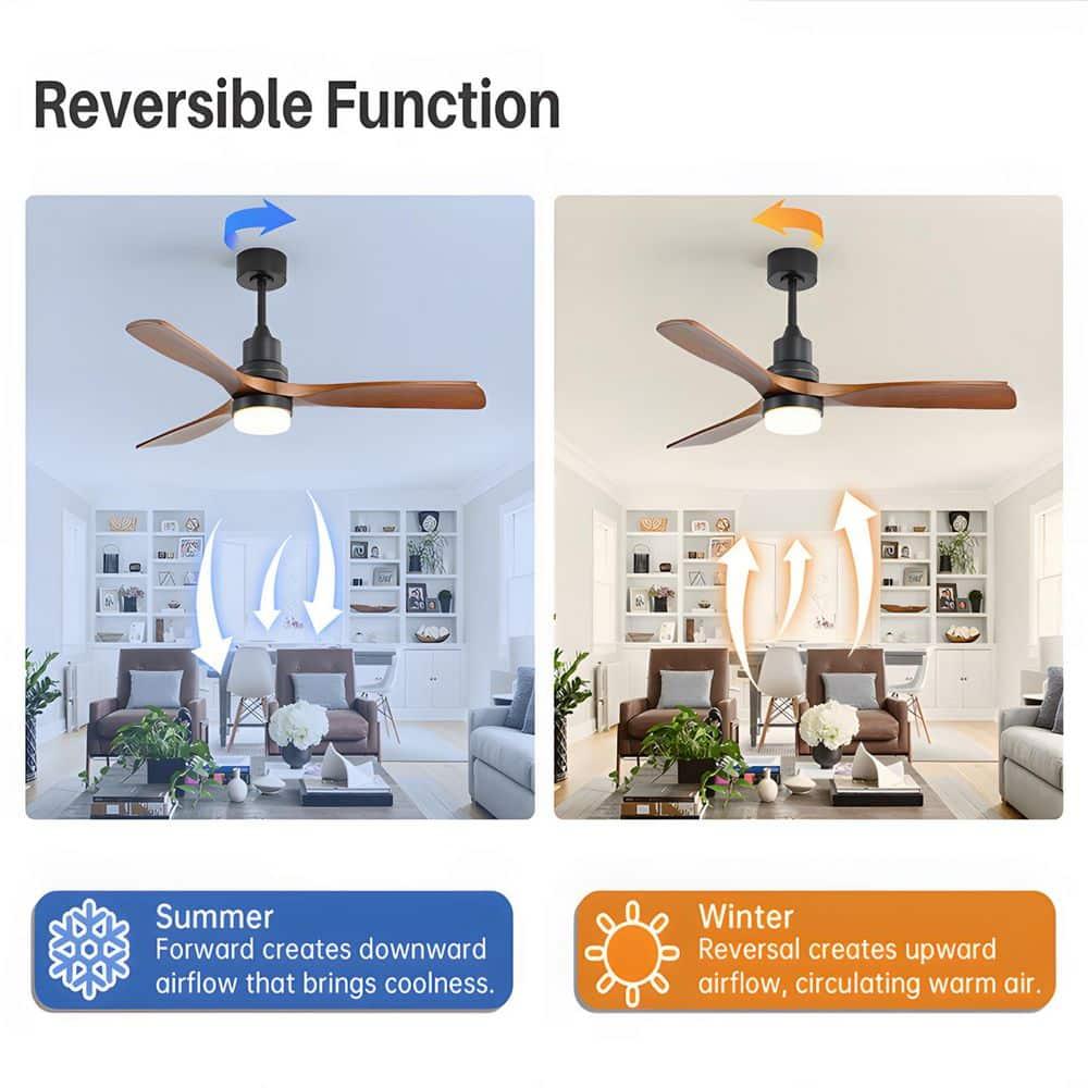 Ventilador de Techo Moderno de 52" sin Luz, Control Remoto y Motor CC Reversible Incluido Negro con Veta de Madera Oscura