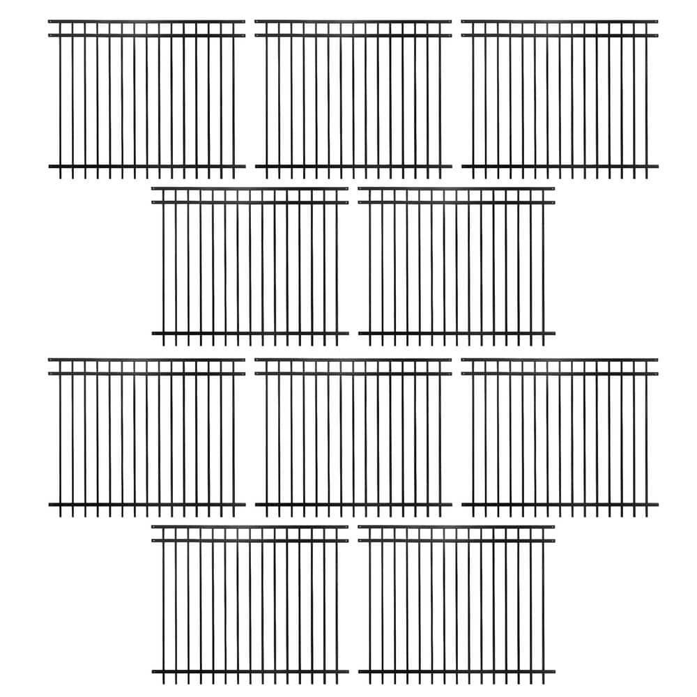 5 ft. x 6 ft. Heavy Duty Flat Top Metal Fence Panel, Anti-Rust Decorative Garden Fence Panel (Pack of 10)