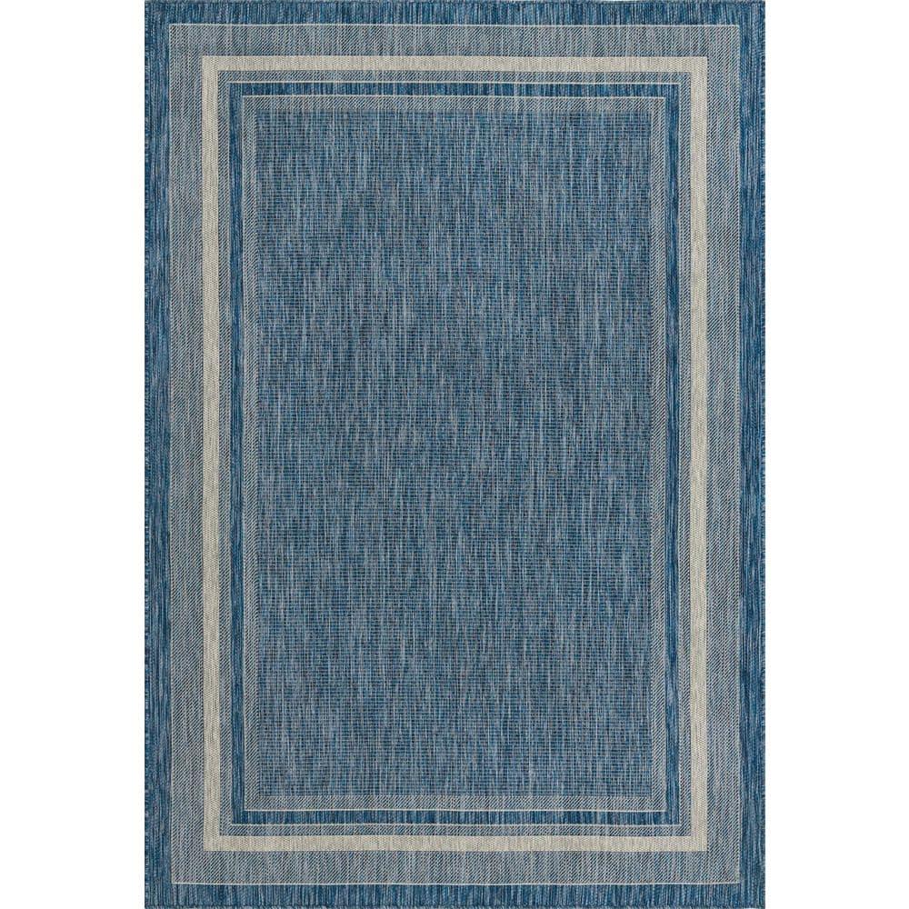 Unique Loom 6' 1 x 9' 0 Rectangle Indoor/Outdoor Border Blue Area Rug