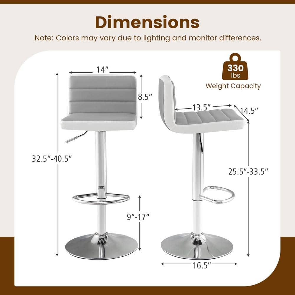 Costway Set of 2 Bar Stools Adjustable Barstool PU Leather Swivel Pub Chairs Armless