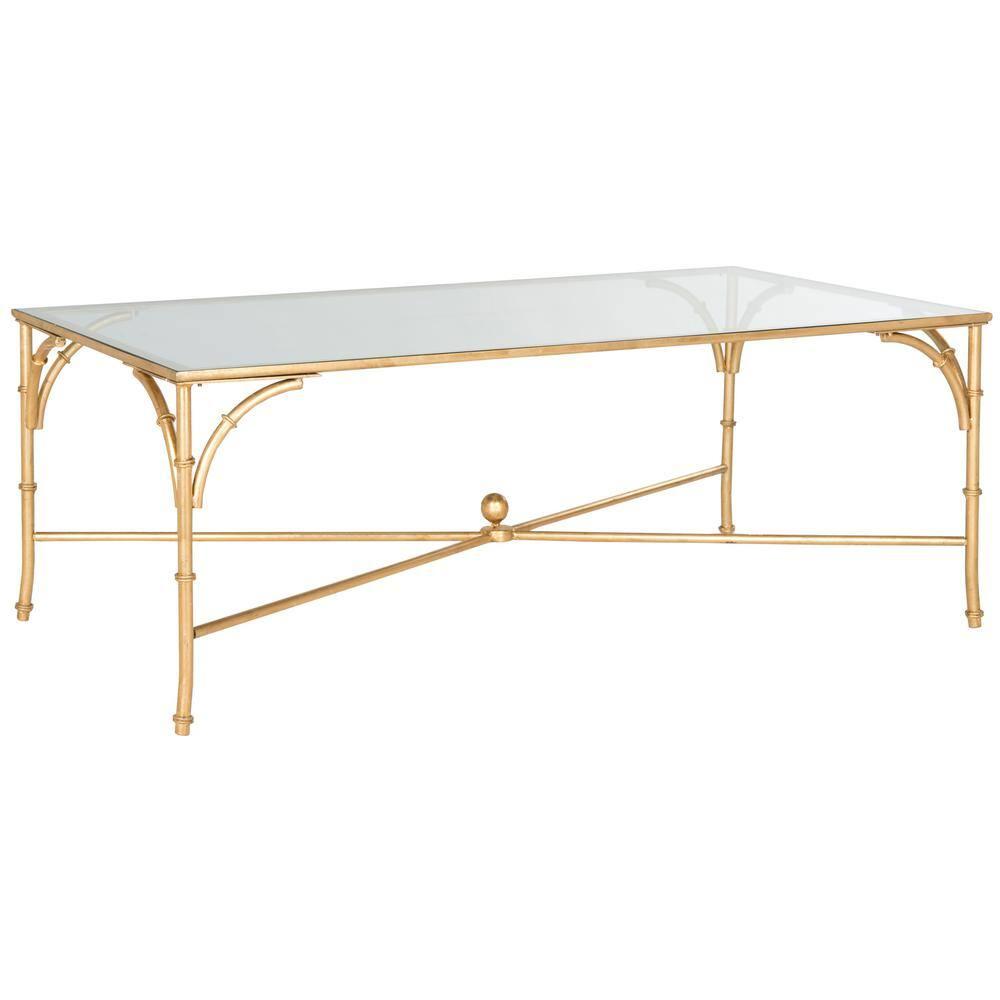 Maurice Gold Gilt Iron and Tempered Glass Rectangular Coffee Table