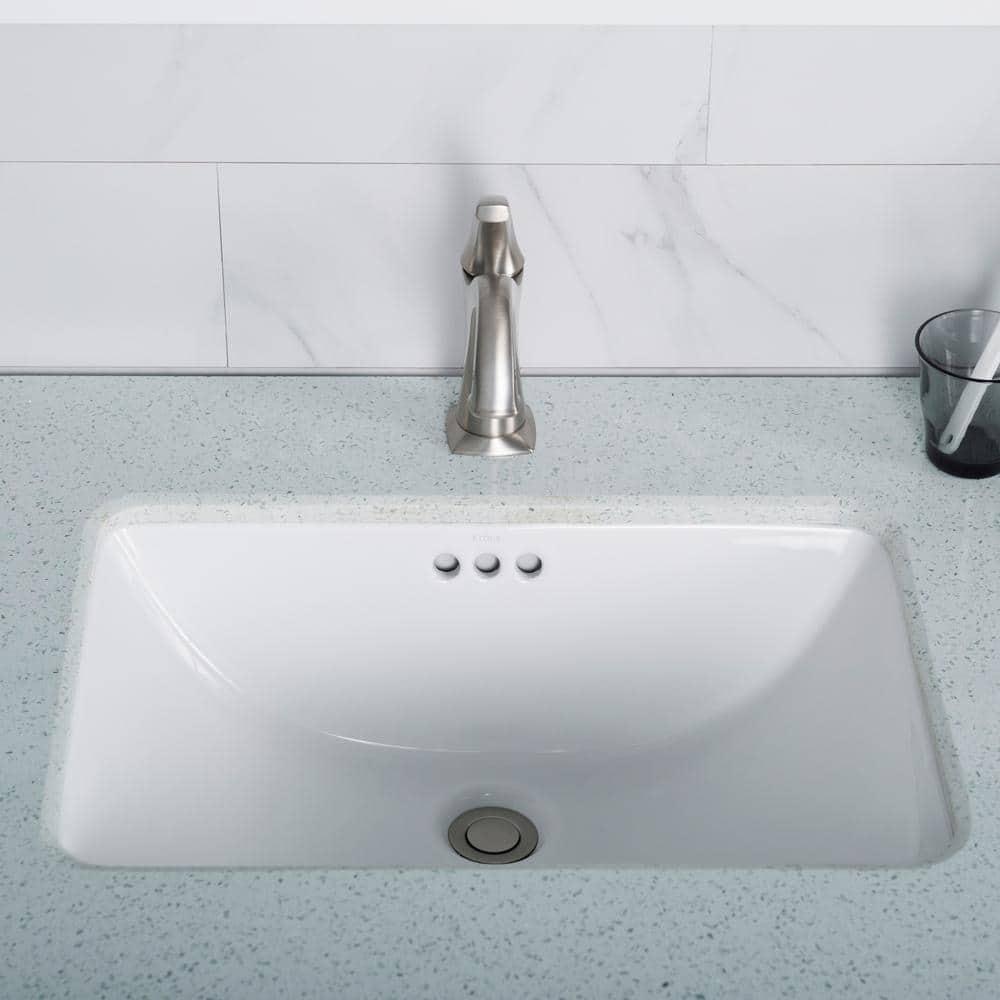 Elavo White Ceramic Rectangular Undermount Bathroom Sink with Overflow