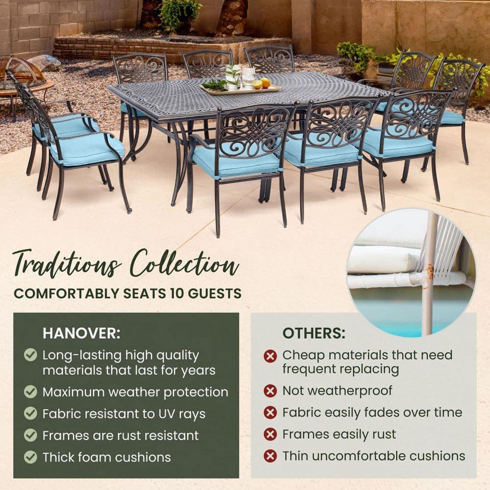 Hanover Traditions 11-Piece Aluminum Outdoor Dining Set, Blue
