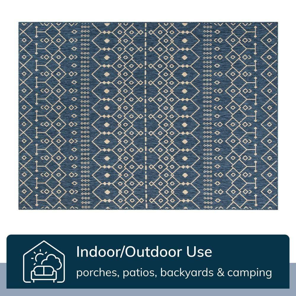 Marshanna Nord Trellis Blue Indoor/Outdoor Flat-Weave Area Rug
