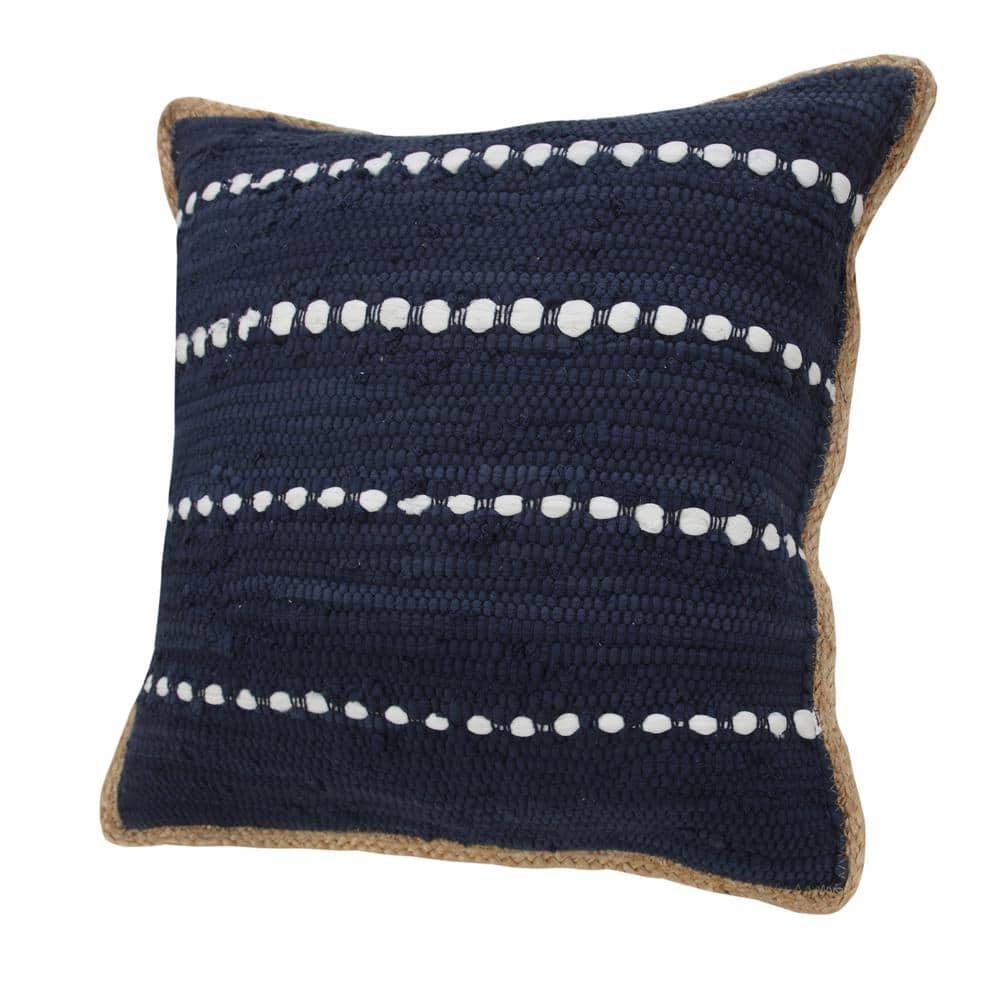 Ox Bay Ringo 20" x 20" Navy Blue/White Jute Bordered Striped Cotton Adult Decorative Throw Pillow