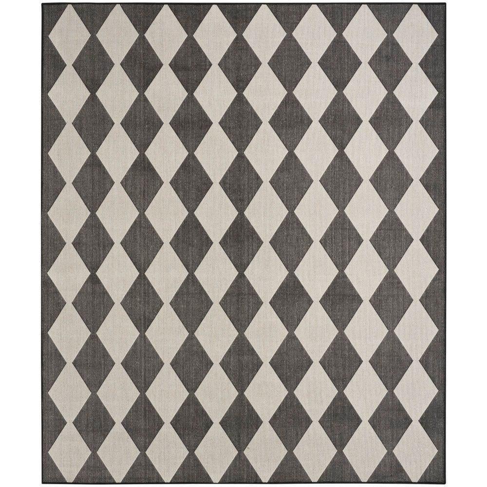 Nourison Positano Retro Diamond Flatweave Indoor Outdoor Low Pile Area Rug Black 8' x 10'