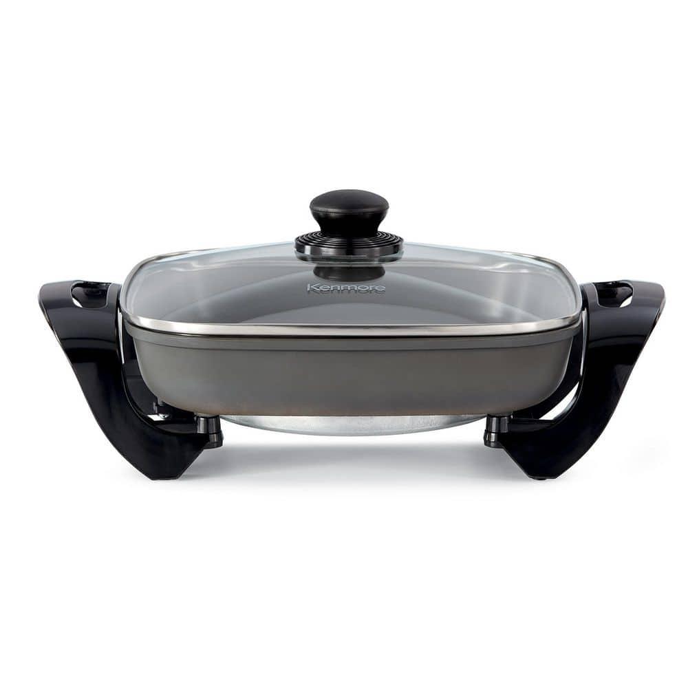 Kenmore 12x12" Non-Stick Electric Skillet with Glass Lid - Black/Gray: Cast Iron, Plug-In, Temperature Control, 1350W