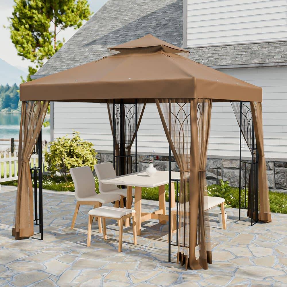COOS BAY 8 Ft. W x 8 Ft. D Steel Frame Vented Soft Top Patio Gazebo with Mesh Netting, Corner Shelves