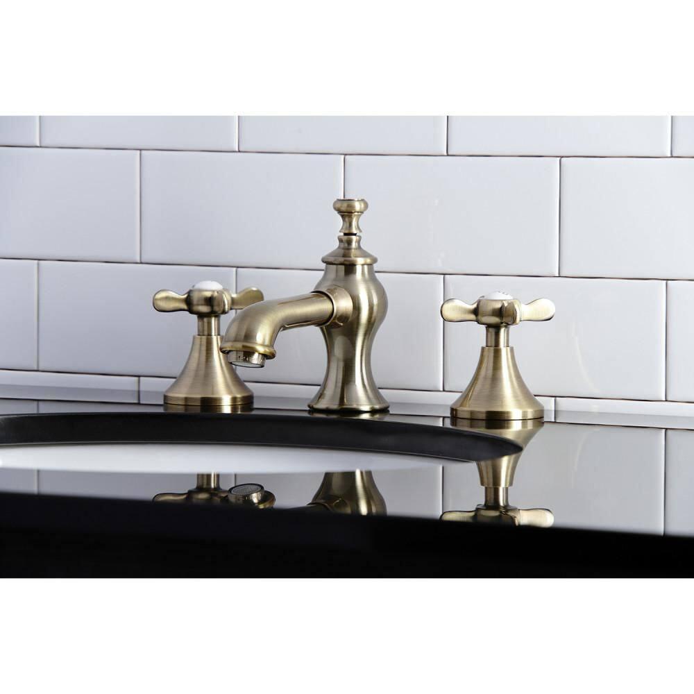 Kingston Brass KC7063BEX Kingston Brass Essex Two-Handle 3-Hole Deck Mount Widespread Bathroom Faucet with Brass Pop-Up Drain