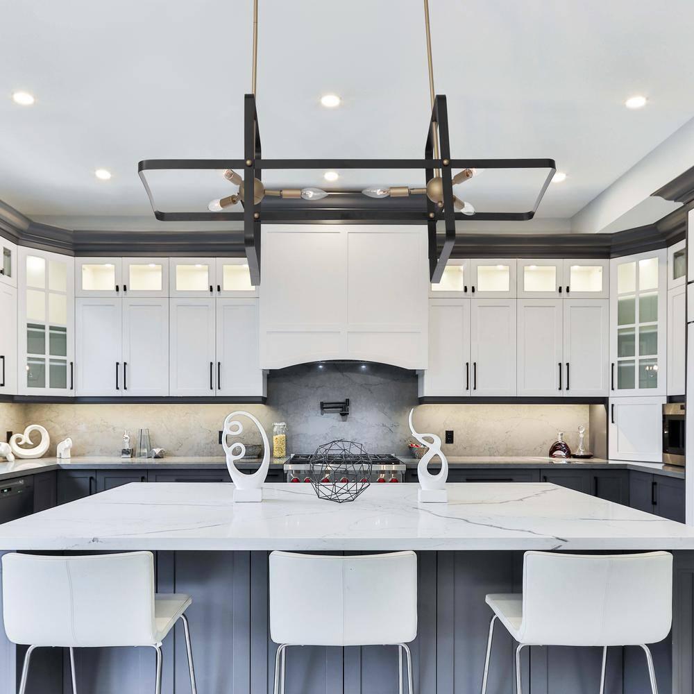 Vanity Art  6 - Light Kitchen Island Linear Pendant, Modern Hanging Lighting, Ceiling Lights Fixtures for Dining Room Living Room, Kitchen, Classic Black/Contemporary Brass Dust, 22706BK-BD