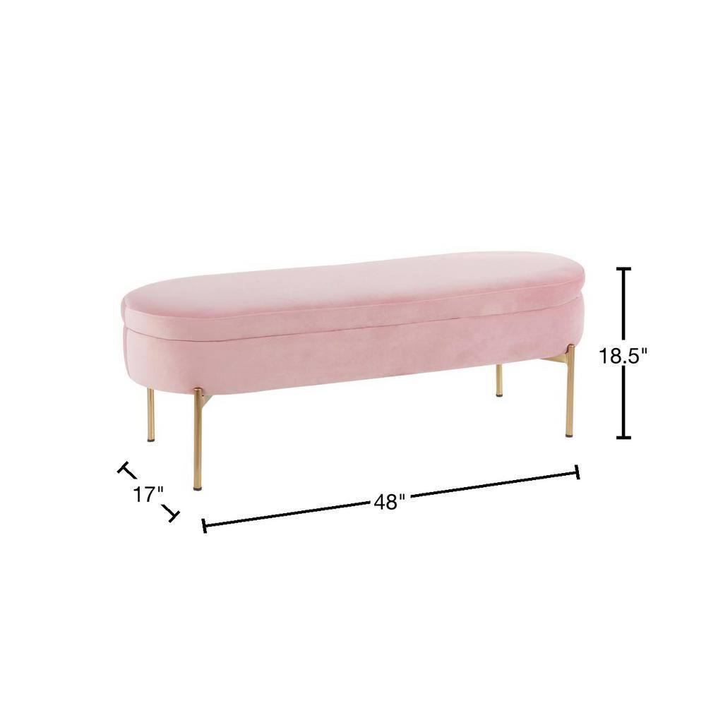 48" Chloe Contemporary Upholstered Storage Bench Gold/Blush Pink - LumiSource: Velvet, Flip-Top Lid, Metal Base