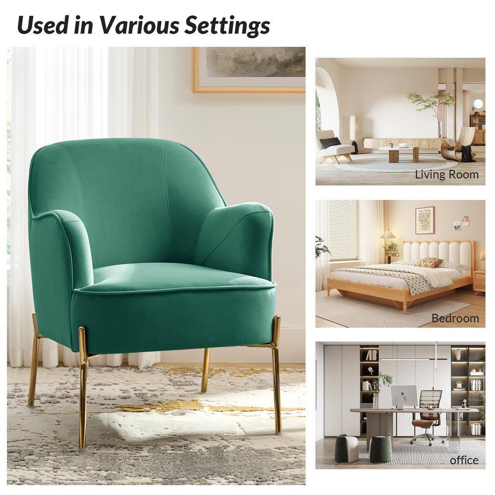 14 Karat Home Silla Decorativa de Terciopelo con Patas de Metal Dorado con Respaldo Acolchado para el Dormitorio de la Sala de Estar, Green