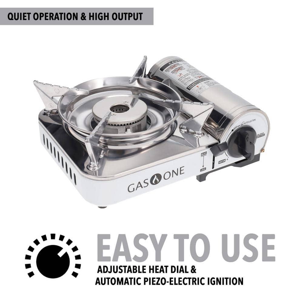 GasOne Emergency Gear Camping Mini Butane Portable Gas Stove with Carrying Case, Stainless Steel, White, GS-800