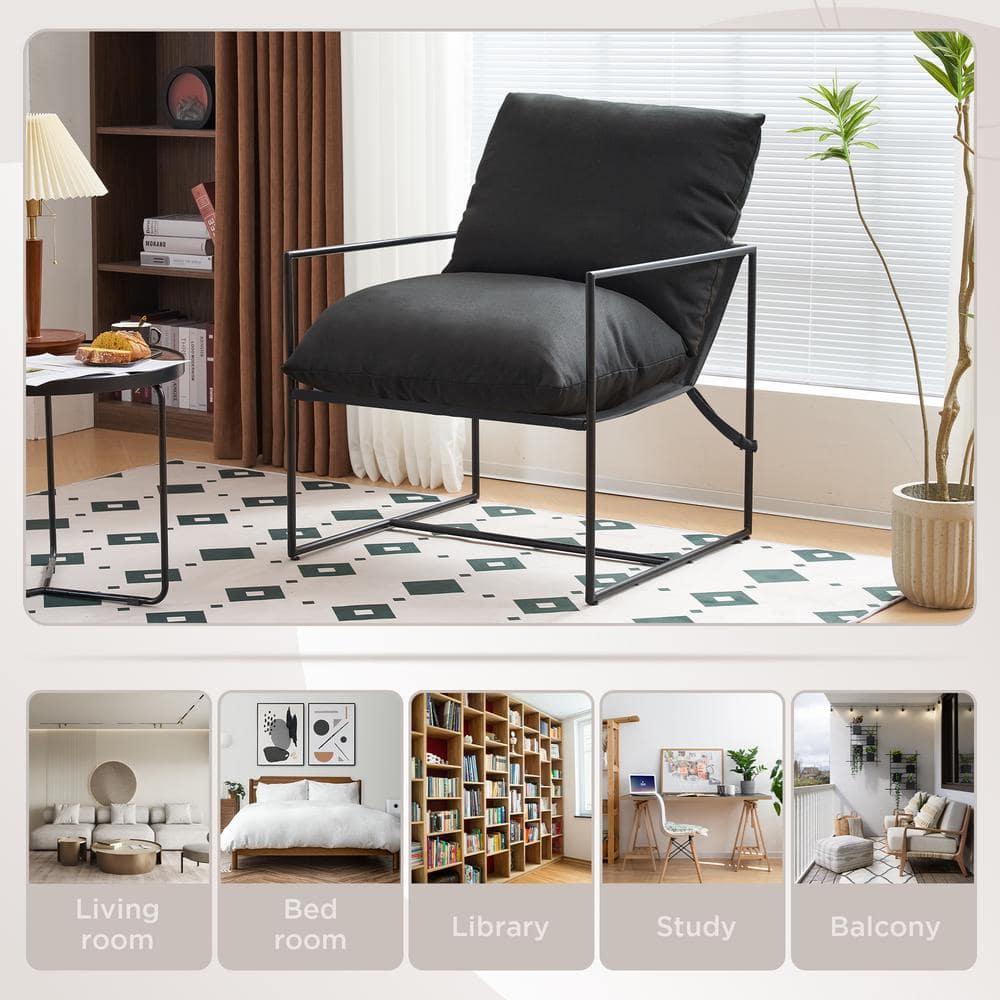 Mid Century Modern Accent Chair, Metal Framed Armchair, Sling Accent Chair with Microfiber Fabric Upholstery for Living Room Bedroom Home Office, Minimalist Style(Black)