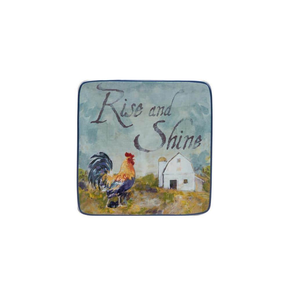 Certified International Rooster Meadow Set Of 4 Canape Plates