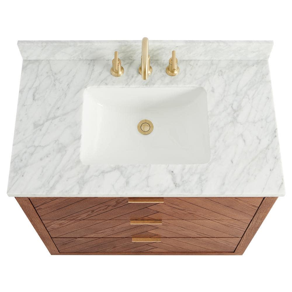 Baker 36" Woodgrain Vanity with Carrara Marble Top and Single Sink Ceramic Basin