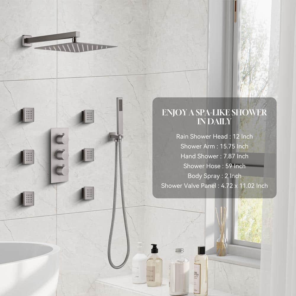 Revitalize 12 Inch Luxury Thermostatic Complete Shower System with Rough-in Valve