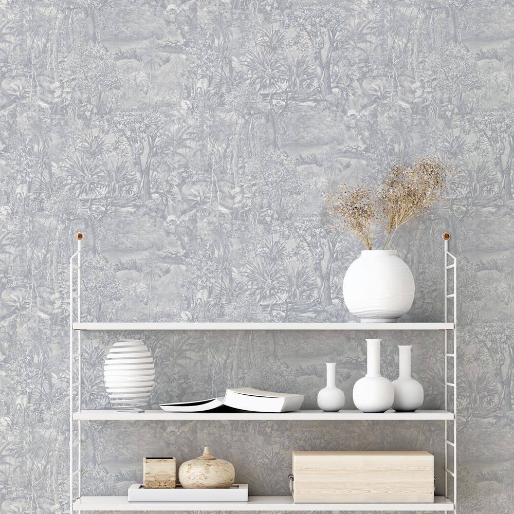 Tempaper Jungle Toile Blue Peel and Stick Wallpaper, 20.5" x 16.5'