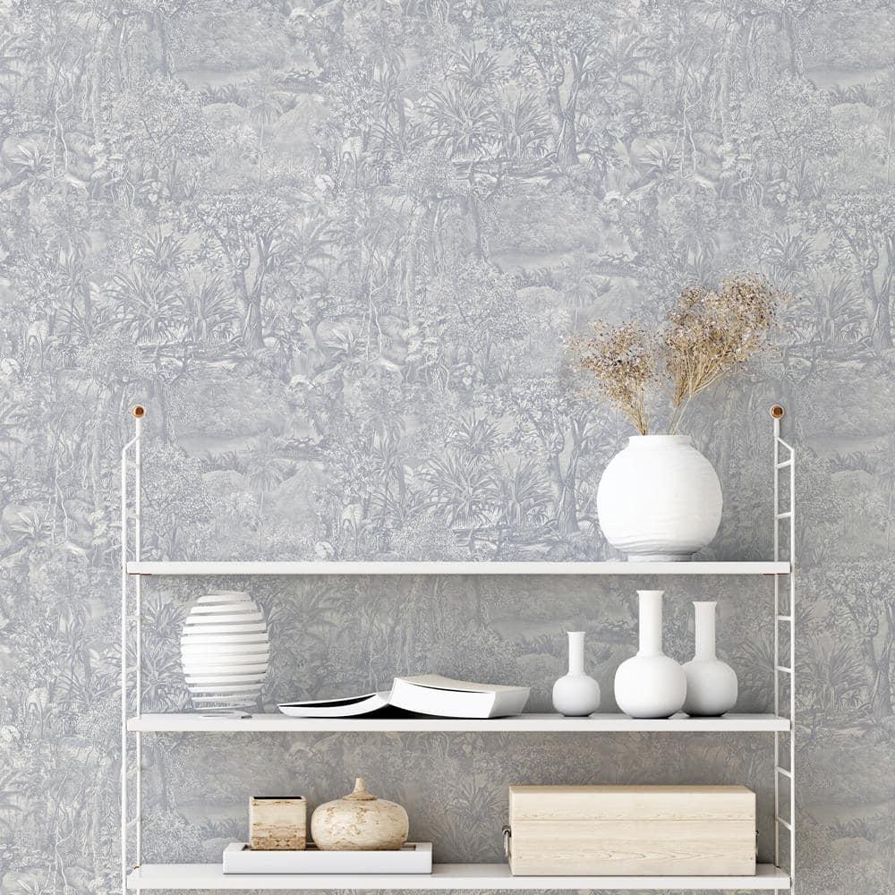 Tempaper Jungle Toile Blue Peel and Stick Wallpaper, 20.5" x 16.5'