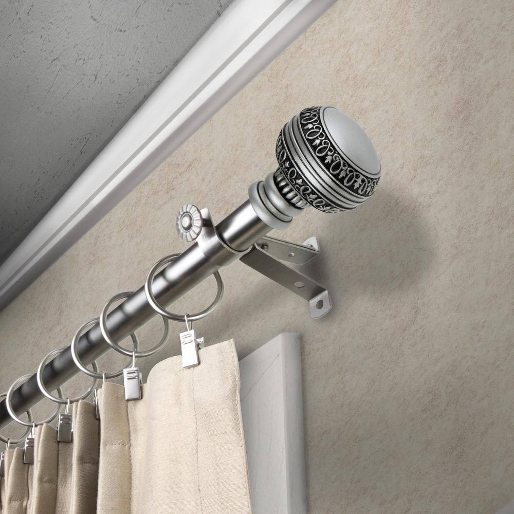 Hart & Harlow Faith 13/16-in 120-in to 170-in Satin nickel Steel Single curtain rod with Finials