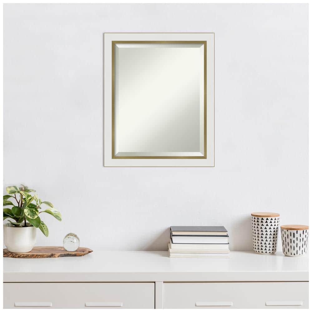 Amanti Art Eva White Gold Narrow Framed Wall Mirror - 19.12 x 23.12 in