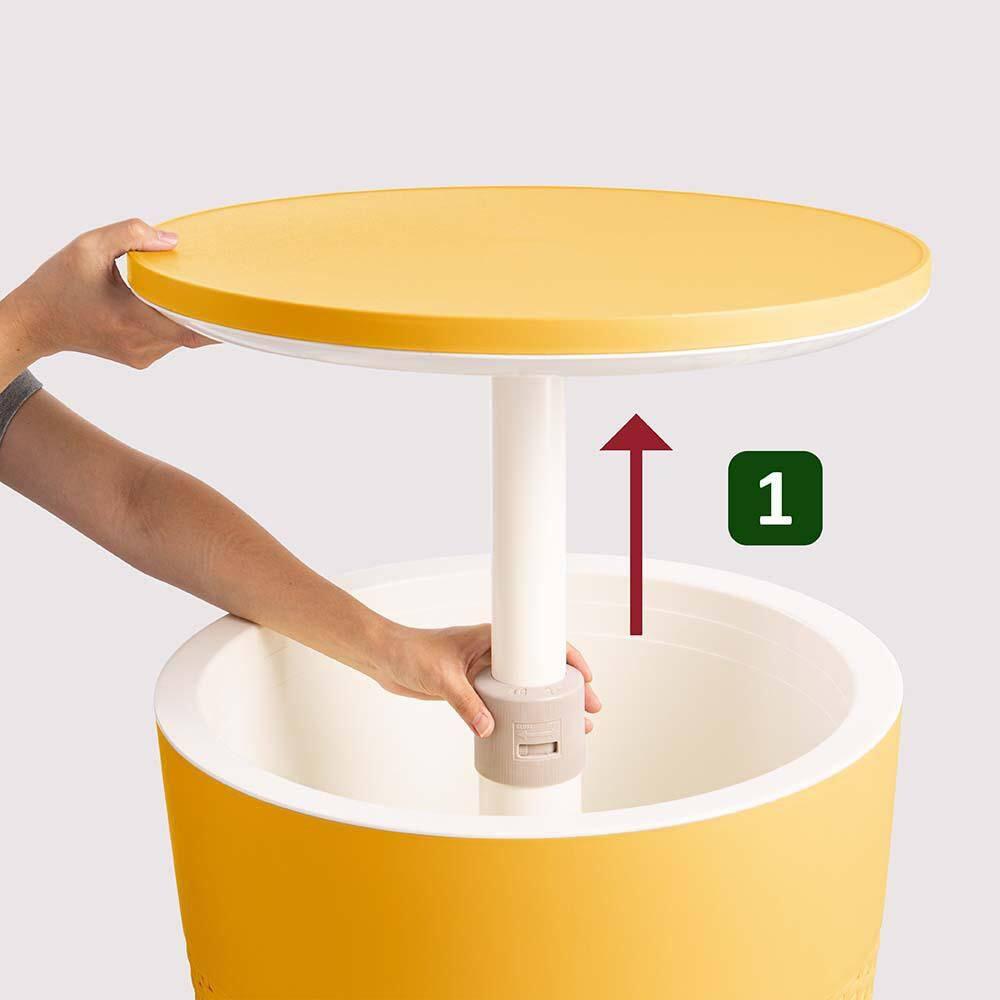 Lagoon Cancun 2-In-1 Outdoor Side Table Gold: Adjustable Height, Resin Cooler Patio Table, Water-Resistant