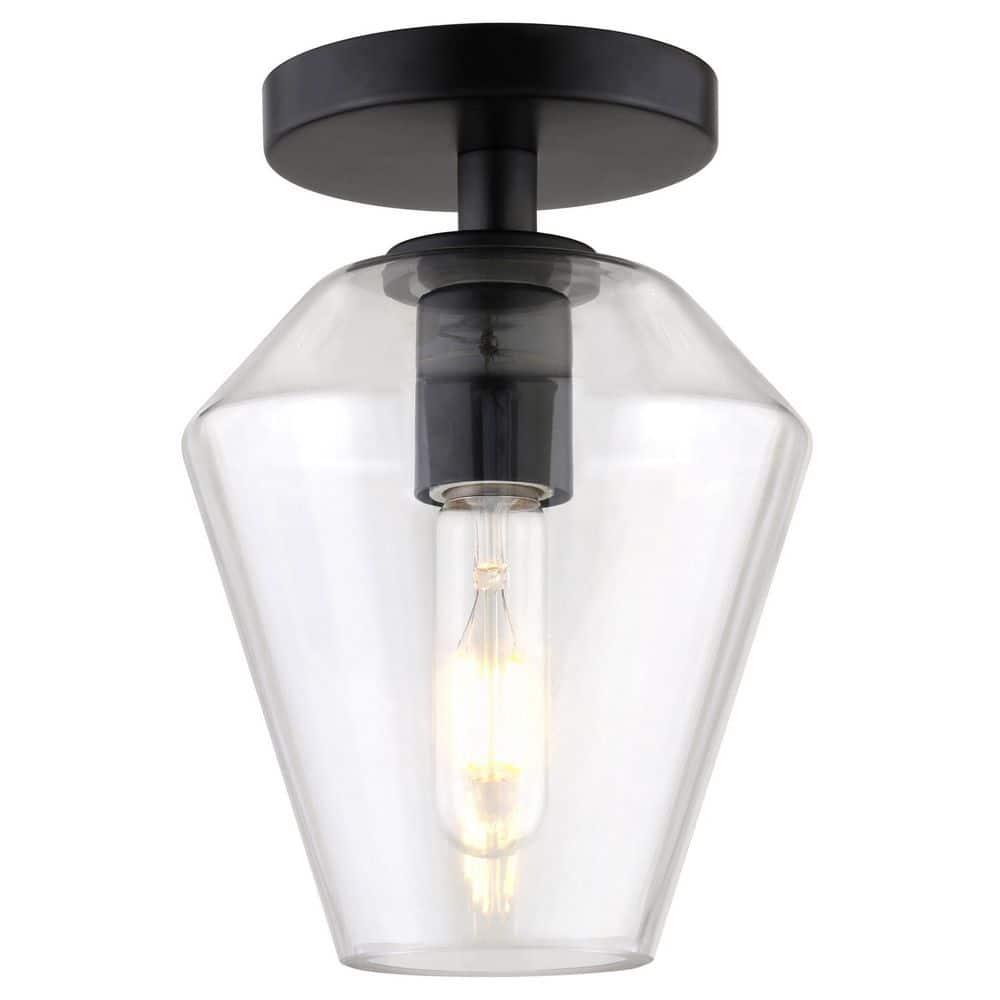 Evelyn&Zoe 7" Black Semi Flush Mount