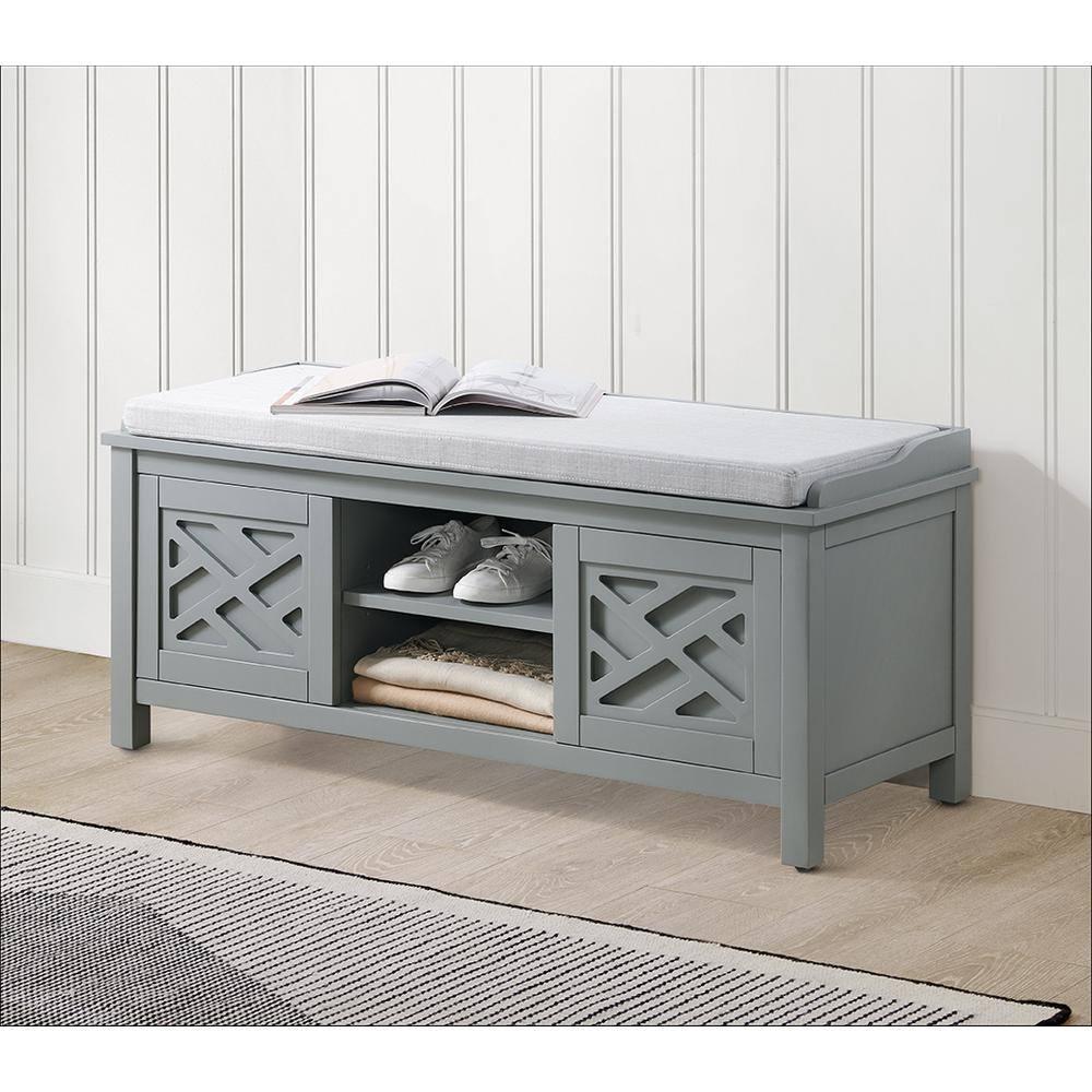 Alaterre Furniture Coventry 45 in. Pine Wood Storage Bench with Cushion, Entryway Organization & Decoration, 3 Adjustable/Removable Cubbies, Gray