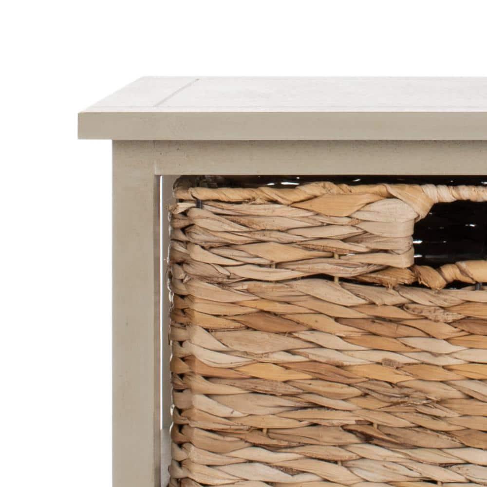 Halle 3 Wicker Basket Storage Side Table - Vintage Grey - Safavieh.