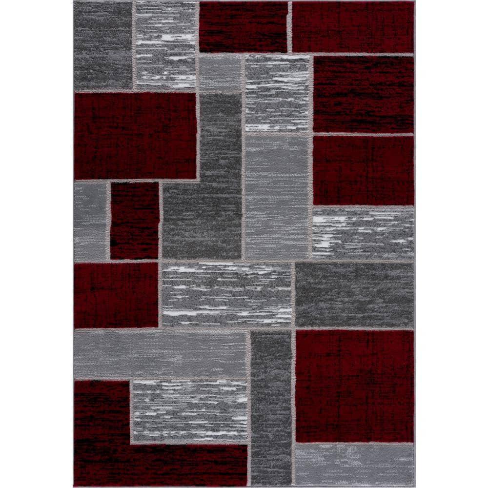 L'Baiet Verena Geometric Area Rug Red Grey 5' x 7' Medium Area Rugs Carpet for Living Room, Bedroom, Dining Table, Office, Hallway, Foyer | Neutral Colorful Modern Abstract Home Decor