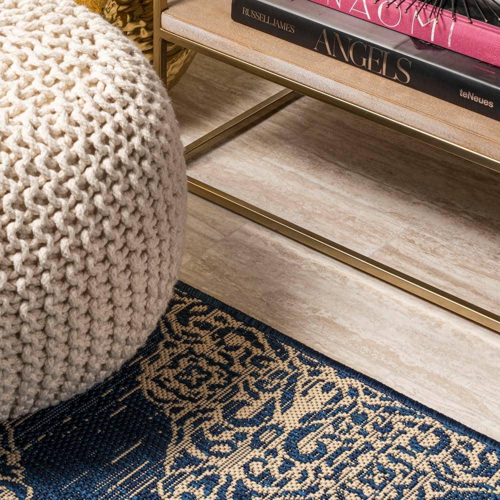 4'x6' Tuscany Ornate Medallions Indoor/Outdoor Area Rug, Navy/Beige - JONATHAN Y