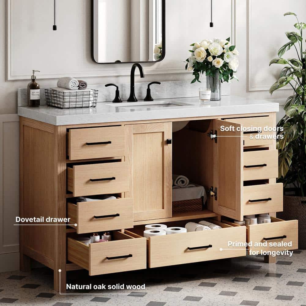 Cambridge 54'' Single Bathroom Vanity with Carrara Marble Top