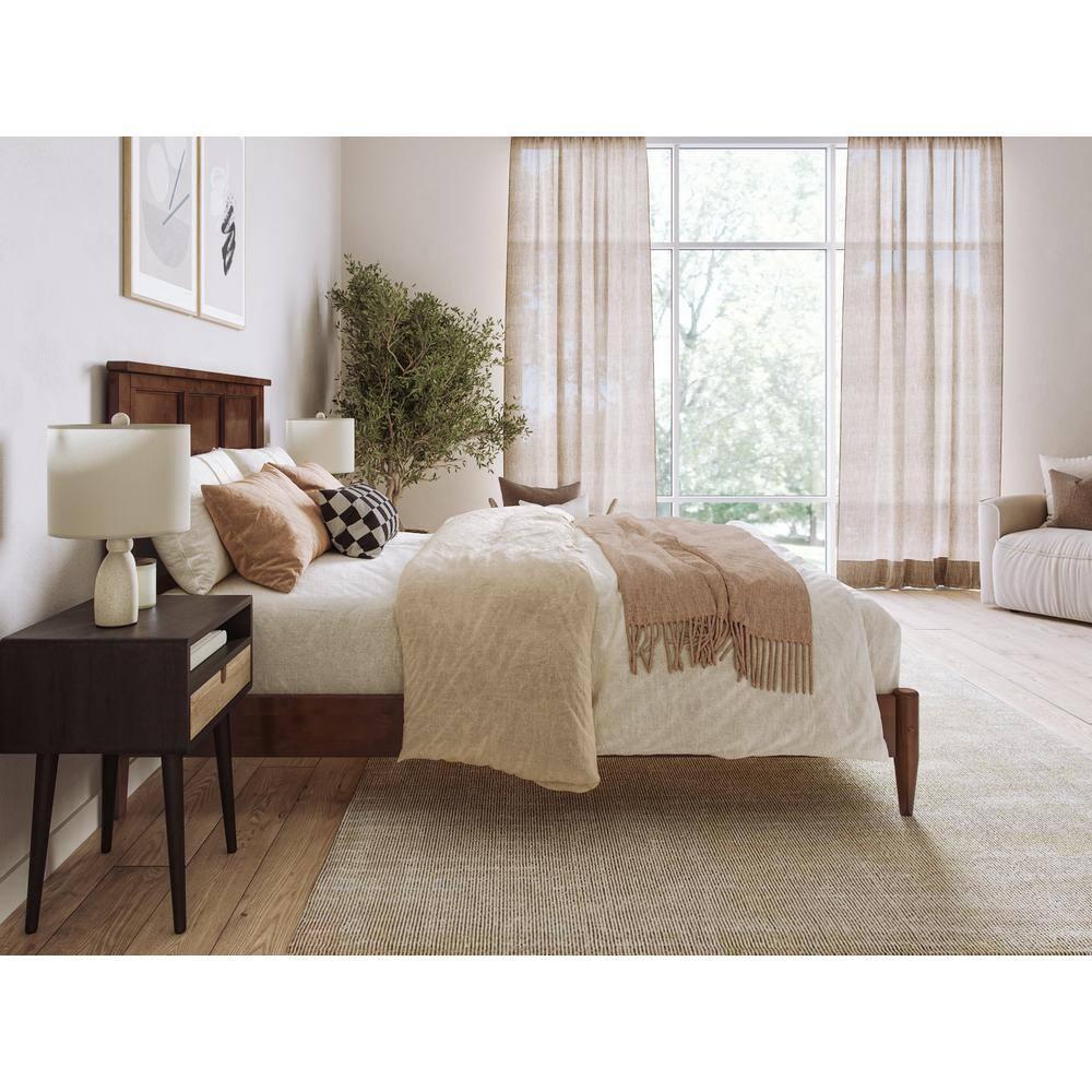 AFI Charlotte Full Solid Wood Low Profile Platform Bed, Walnut