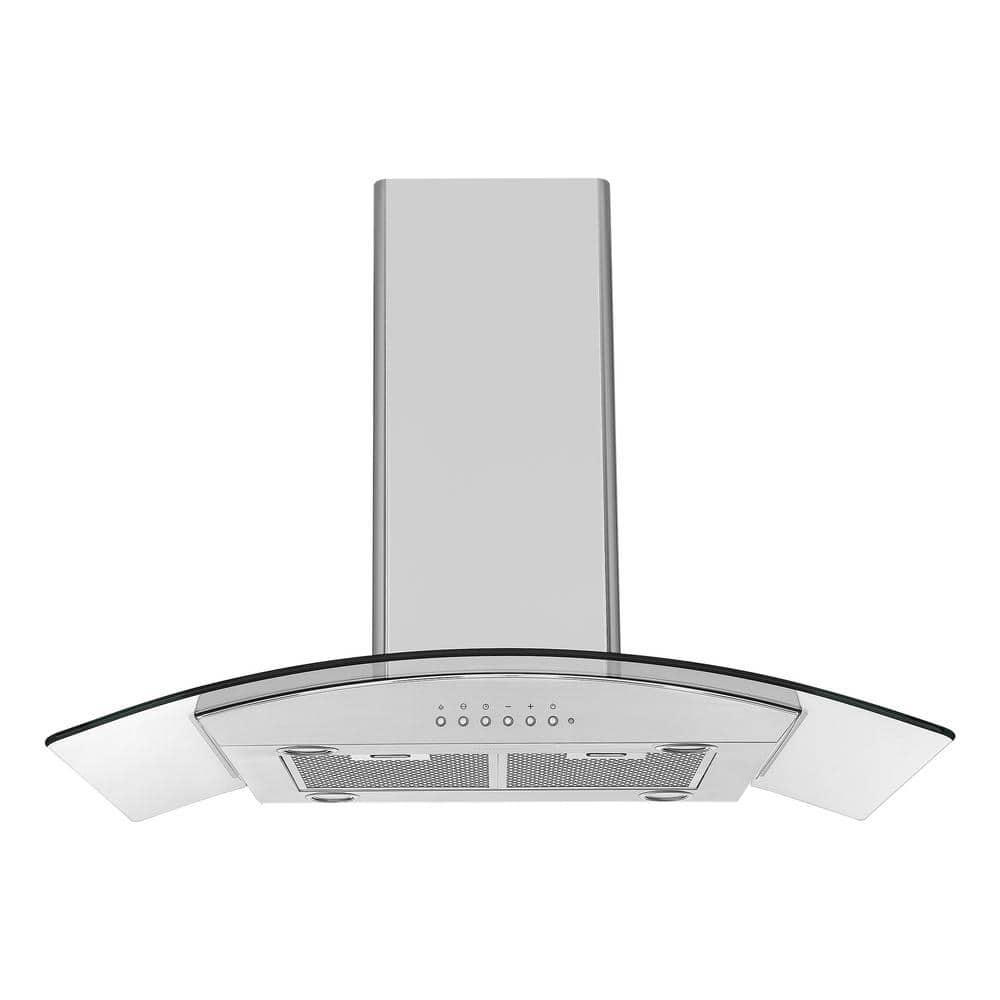 Ancona Convertible Island Glass Canopy Range Hood, Night Light Feature, 36 in.