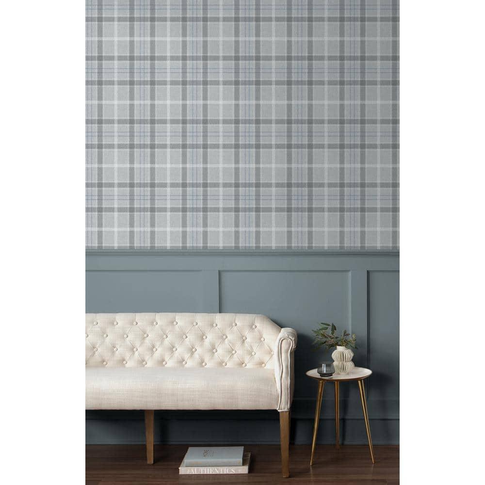 NextWall Pavestone & Blue Tailor Plaid Peel and Stick Wallpaper - 20.9 in. W x 18 ft. L Roll